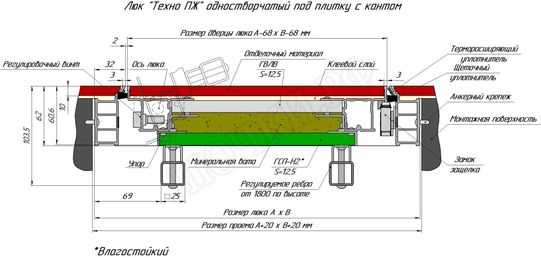 Люк-дверь под плитку Техно Противопожарный 500*1200 Люк-дверь под плитку Техно Противопожарный 500*1200